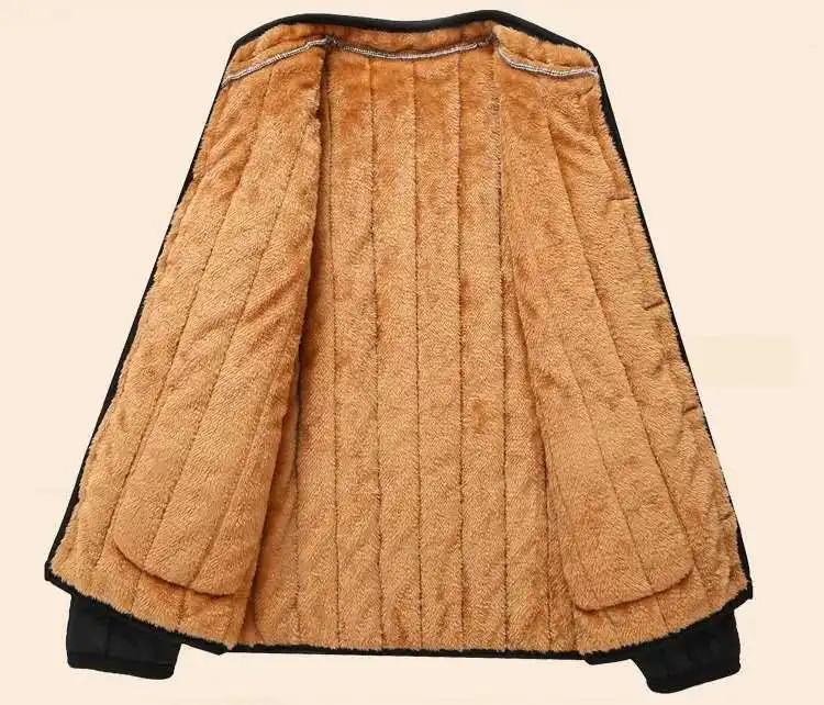 New Style Middle-aged Daddy Clothes Cotton-padded Clothes Winter Warm Men Brushed And Thick Solid Color Stand Collar Cotton