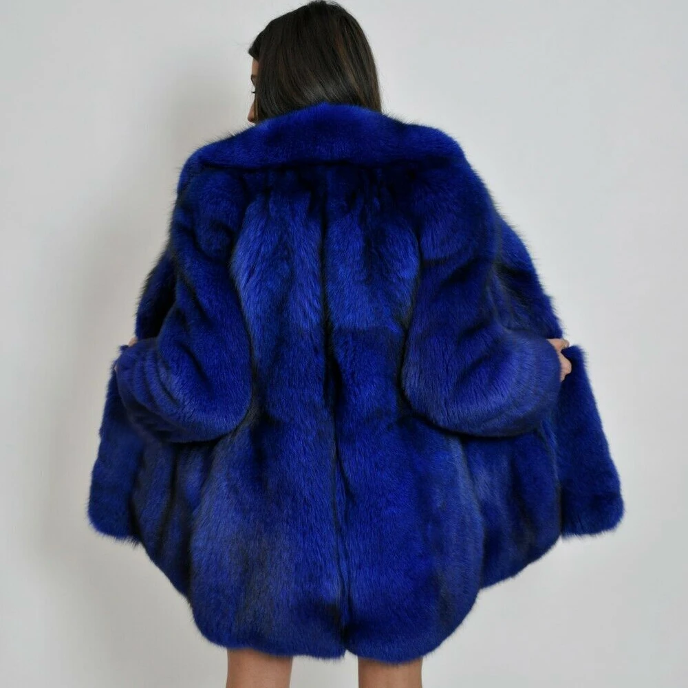 TOPFUR 2019 модное зимнее Свободное пальто с длинными рукавами и воротником с лацканами женская кожаная куртка натуральная синяя лиса
