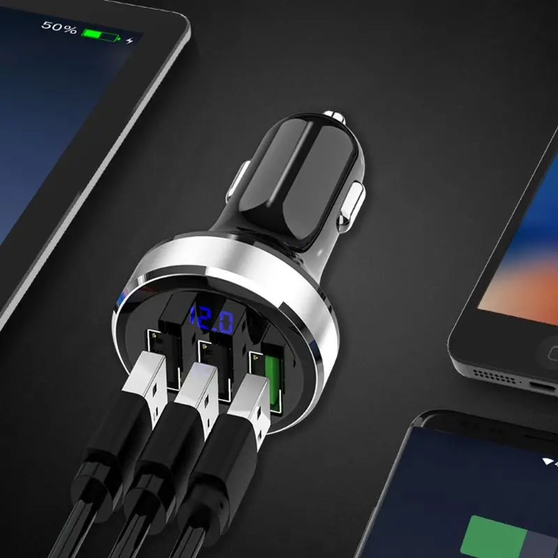 

12V-24V 3 Port USB QC 3.0 Car Fast Charger Adapter with LED Voltage Display for iPhone Android Smart Phone