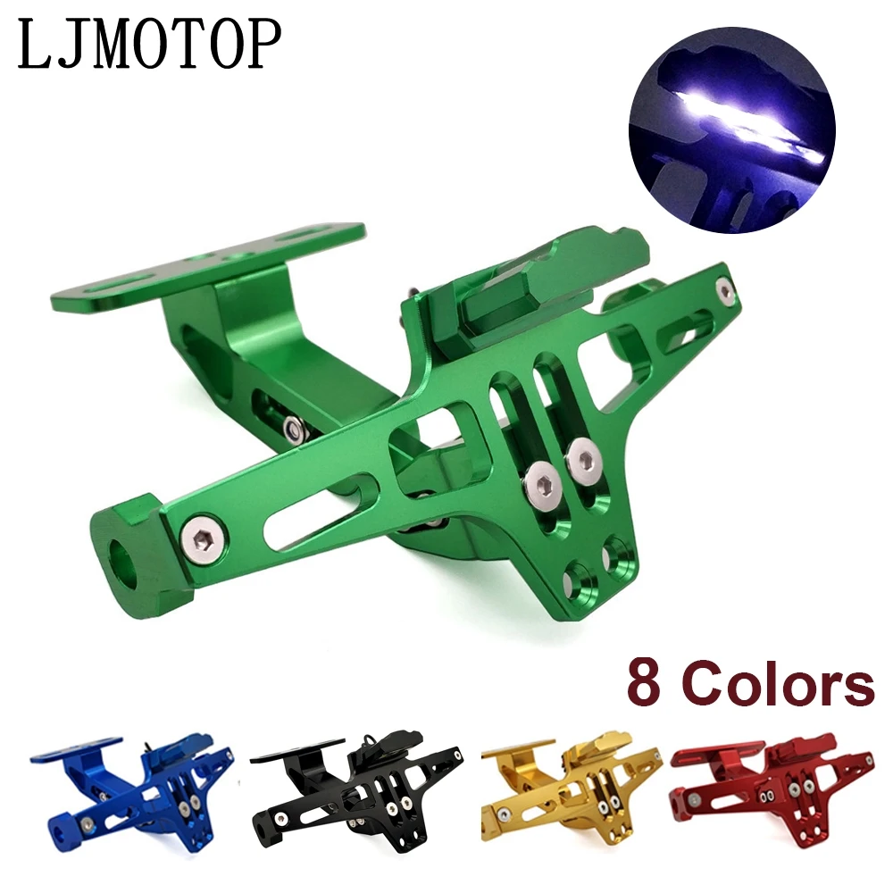 

Motorcycle License Plate Frame Holder Adjustable Angle + LED Light CNC For Kawasaki ZX6 ZX9R ZXR400 ZZR600 VERSYS 1000 Z1000