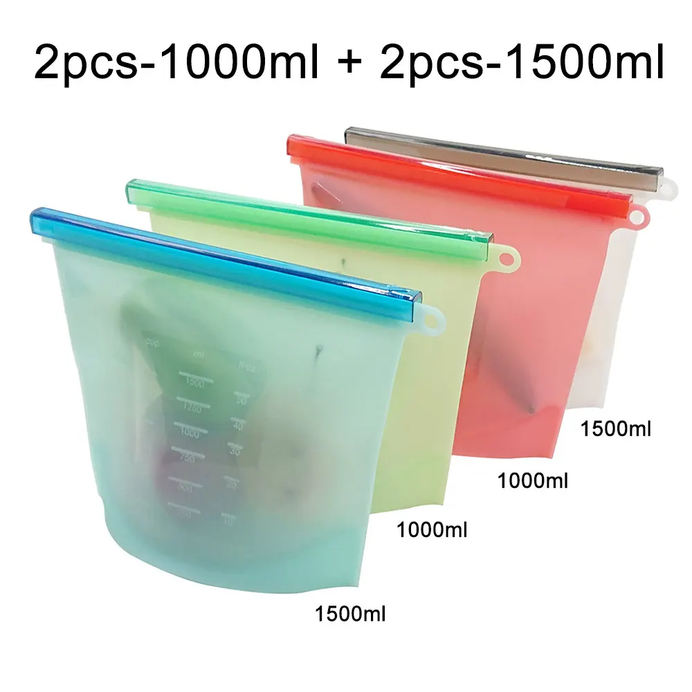 4pcs mixed bag 4pcs Reusable Snack Bag Zero Waste Silicone Food Storage Bags Ziplock Leak-Proof Sandwich Fruit Packing Kitchen Food Fresh Bag - Цвет: 4pcs mixed bag