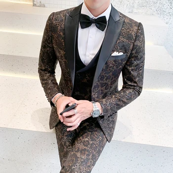 

Fashion Men Wedding Suits Slim Fit Mens Suit Jacket and Pant with Vest Asian Size S M XL XXL XXXL 4XL 5XL Men Business Suit