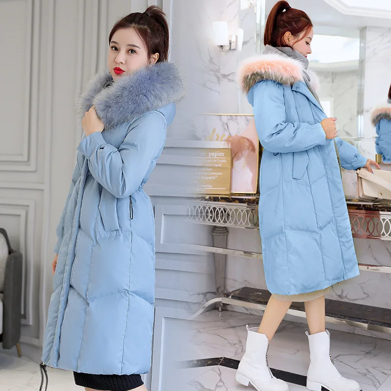 

Down Jacket Cotton-padded Clothes Women's 2019 New Style Mid-length Waist Hugging Painted Korean-style Thickening Large Fur Coll