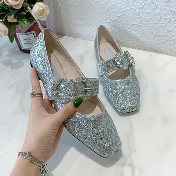 

Spring / Summer 2020 new flat shoes silver sequin Mary Jane shoes Ballet flat shoes rhinestone women shoes flats ladie shoes