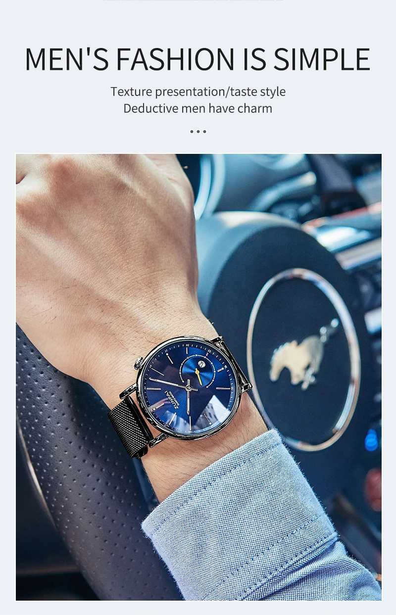 ZUNPAI Mens Watches Top Brand Luxury Waterproof Ultra Thin Date Clock Male Steel Strap Casual Quartz Watch Men WristWatch