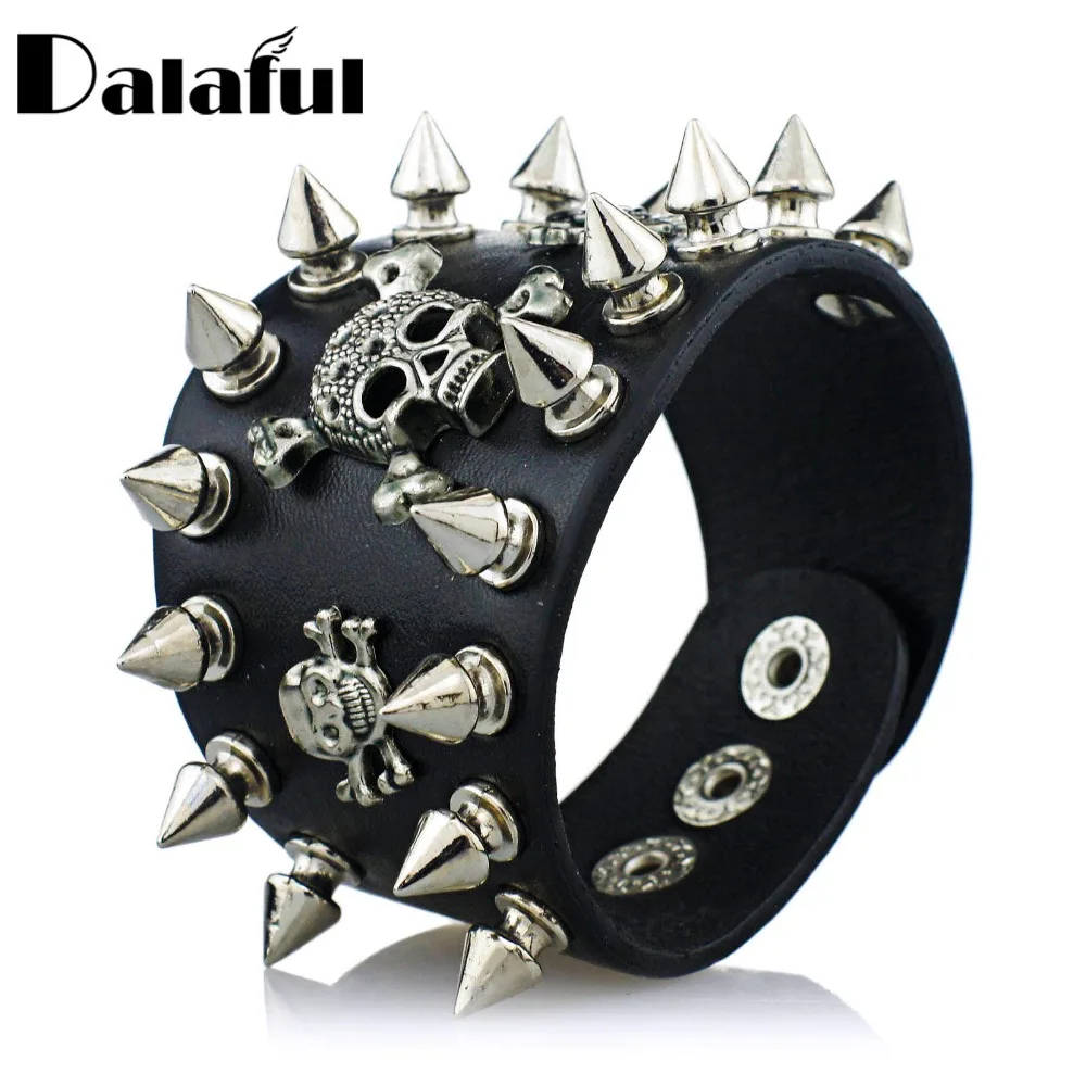 Einzigartige Rock Spikes Niet Gothic Skeleton Schädel Punk Biker Breite Manschette Leder Armband S059