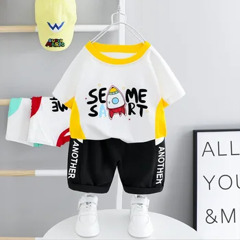 

Summer Baby Boy Clothes Outfit Newborn Boy Set Toddler Short Sleeve T-shirt+Shorts Two Piece Set Patchwork Casual Baby Tracksuit