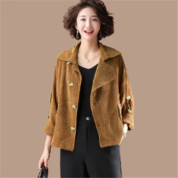 

Casual Short long-sleeved Coat Women's Spring Autumn Blazers Jackets 2020 Corduroy Solid color Suit Collar Coat Jacket M198