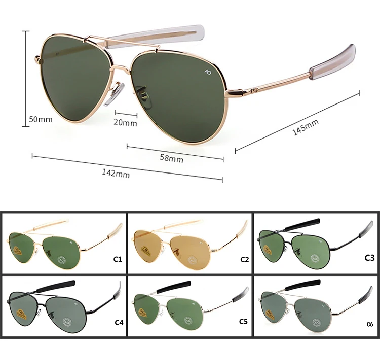 2021 New AO  military fashion army to pilot  sunglasses brand American lens optical glass zonnebril big round sunglasses