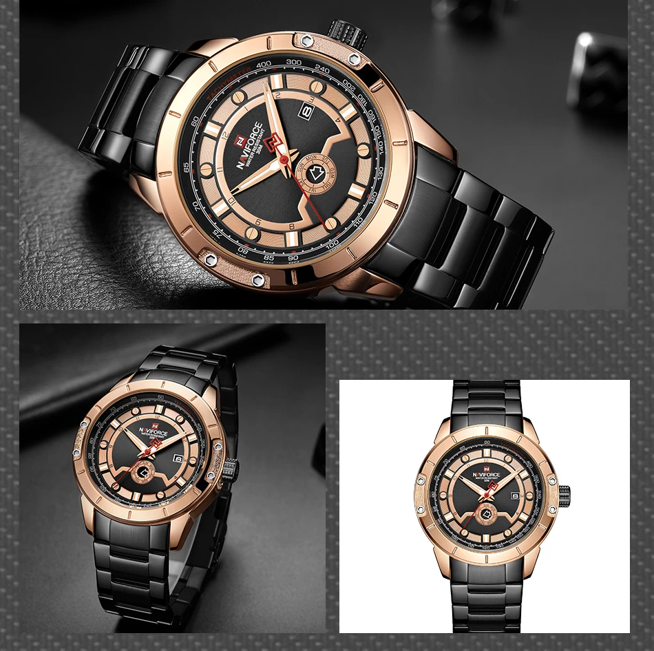 Роскошные брендовые NAVIFORCE мужские золотые часы со стальным ремешком Мужские кварцевые часы спортивные водонепроницаемые наручные часы Relogio Masculino