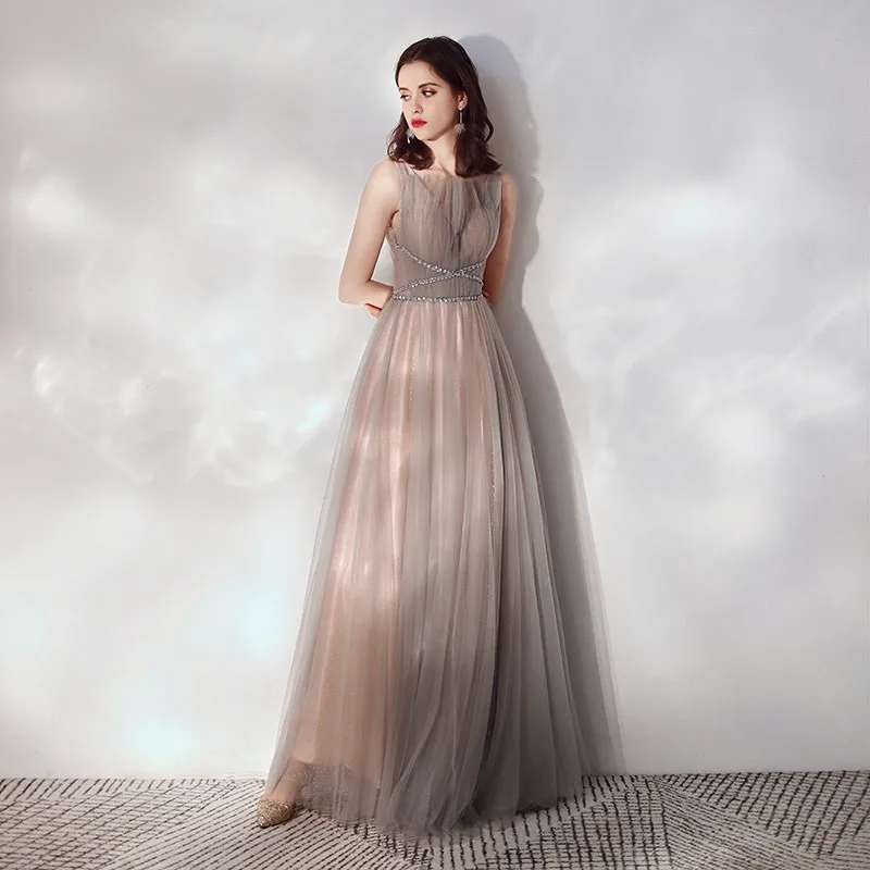 

Charming Prom Dresses with Beaded Crystals 2020 New Design Wedding Guest Gowns Tulle Lace up Back Bling Party Evening Occasion
