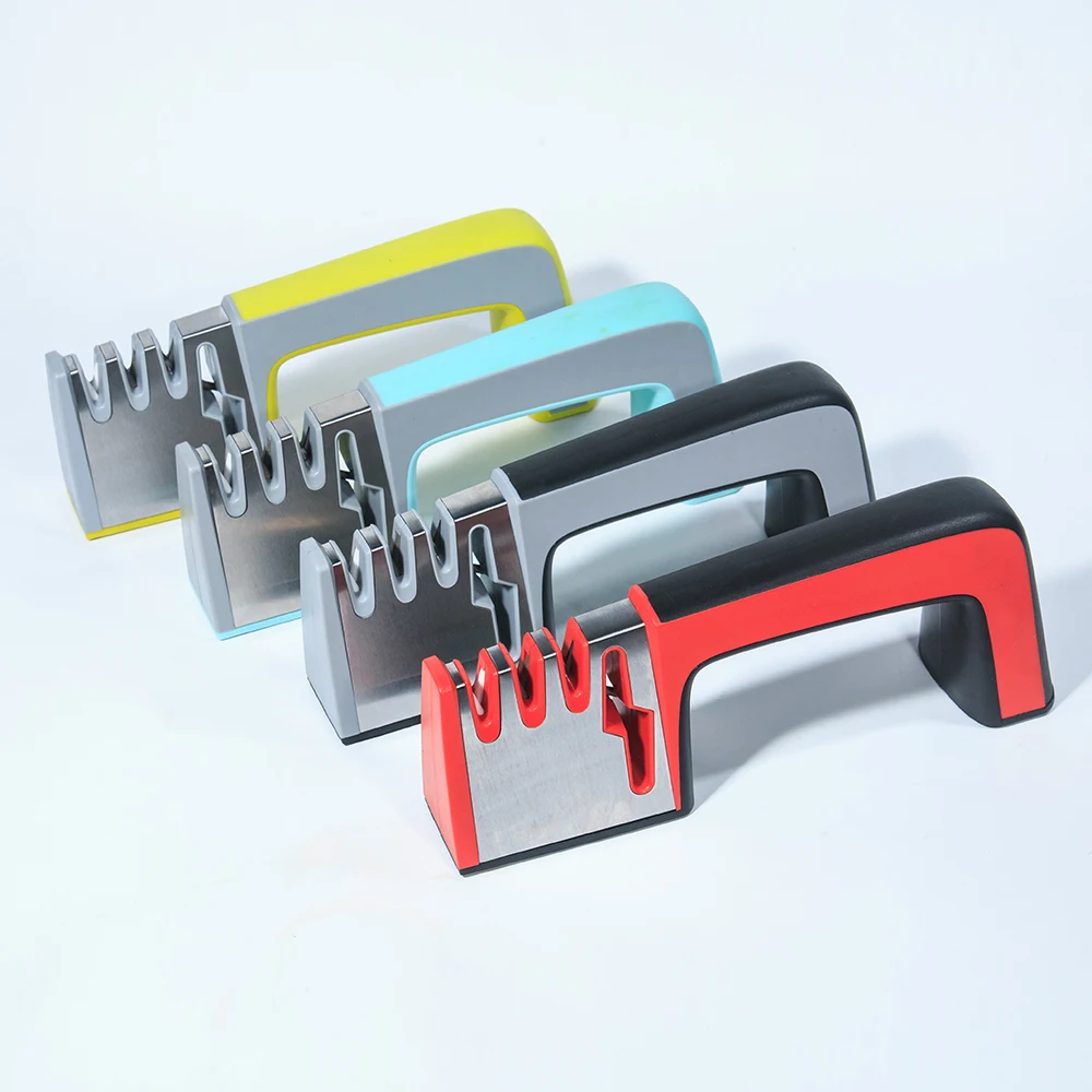 

4 in 1 Knife Sharpener Ceramic Kitchen Knife Shears Scissors Stainless Steel Sharpening Tools Diamond Coated Non-slip Base face