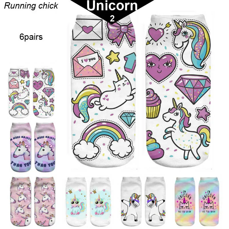 

Running Chick Unicorn Colloction 6Pairs Cute Socks Wholesale Drop Shipping Women Print Cn Polyester