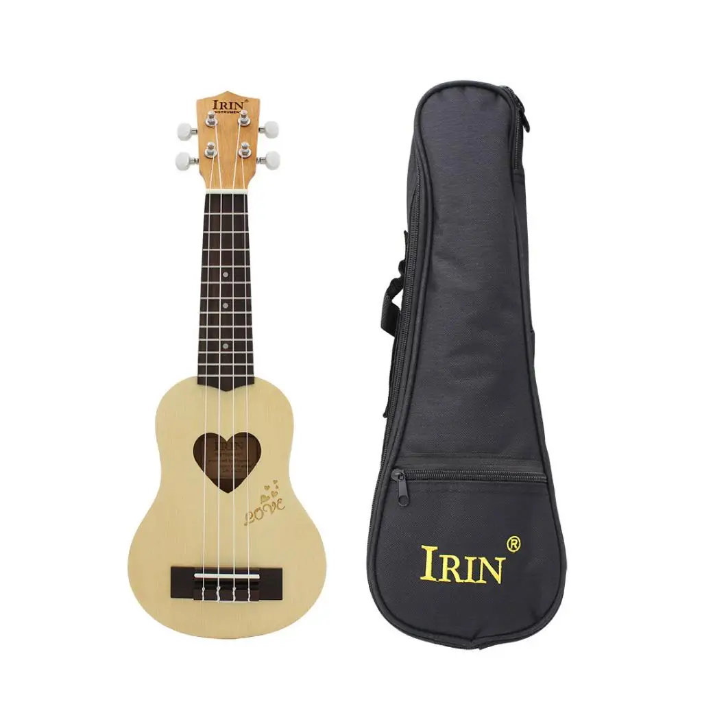 

Heart-shaped Sound Hole Wooden Mini 17inch Ukulele Hawaii 4 String Guitar with Portable Gig Bag Set