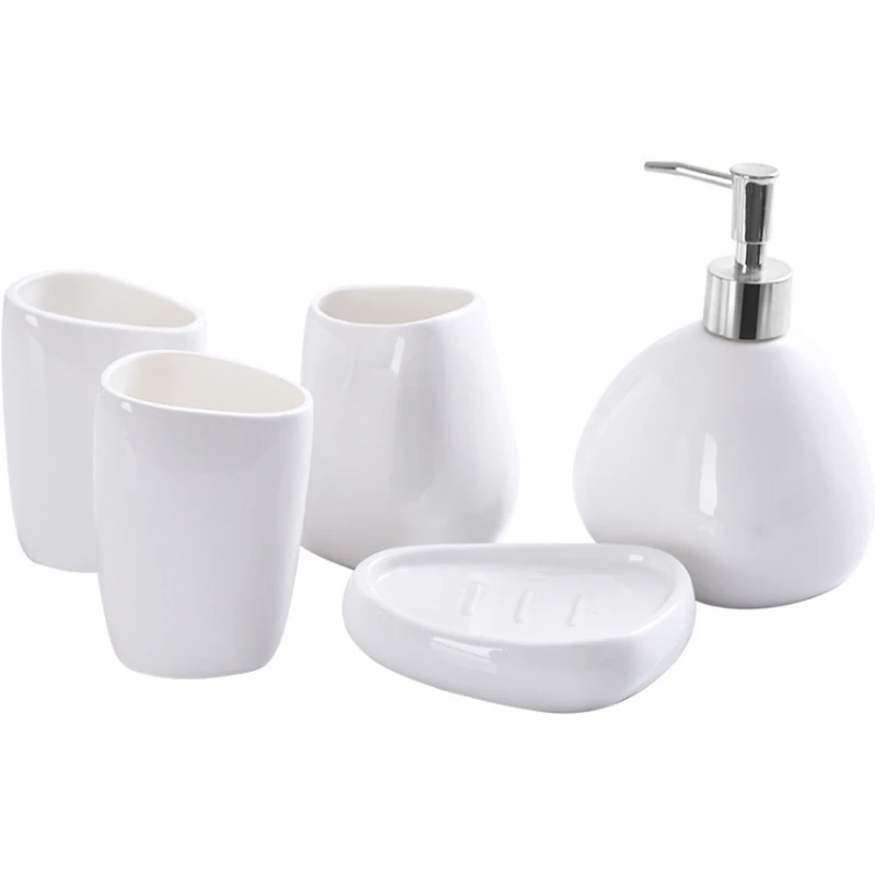 

ELEG-Ceramics Bathroom Accessories Set Soap Dispenser/Toothbrush Holder/Tumbler/Soap Dish Cotton Swab Aromatherapy Bathroom Prod