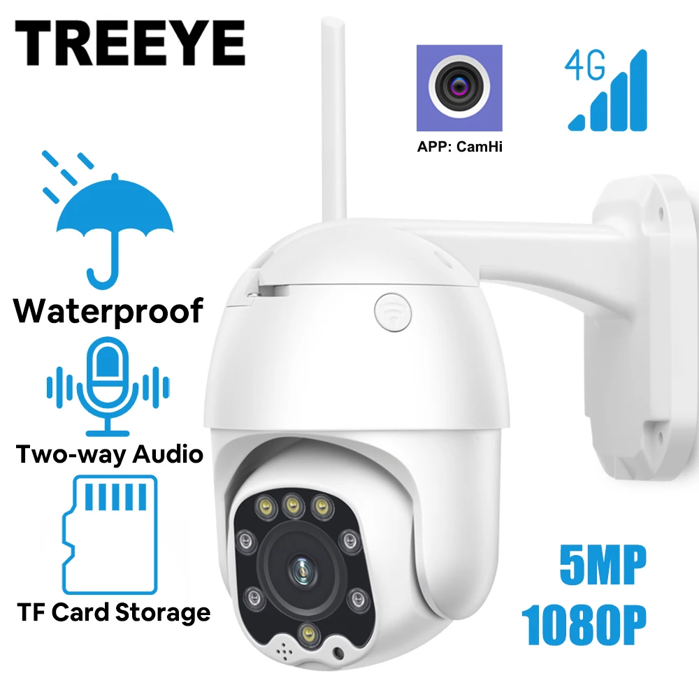 IP-камера TREEYE 4G SIM-карта PTZ 5 МП 1080P HD | Безопасность и защита