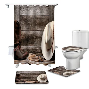 

Western Cowboy Style Shower Curtains Set Bath Mat Set Toilet Cover Waterproof Shower Curtain Set Bath Mats Rugs