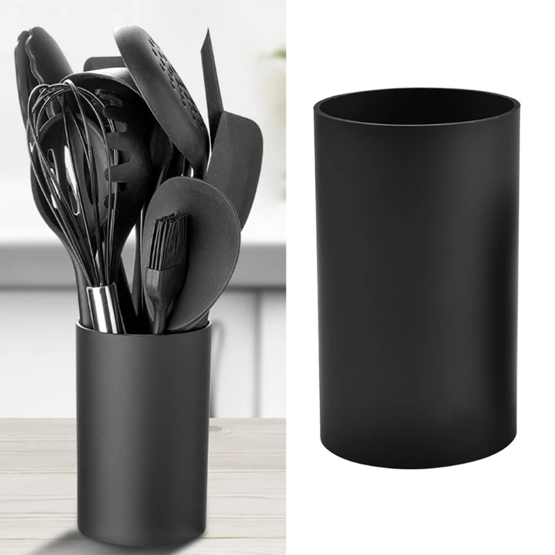 Kitchen Utensil Holder Black Plastic Cylinder Storage Tableware Drying Canister Cutlery Organizer Tools 4