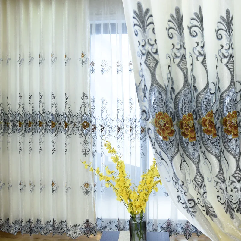 

New Europe Type Curtain for Living Room Embroidered Jacquard Window Shade Fine Hollow-out Embroidered Curtains for Bedroom