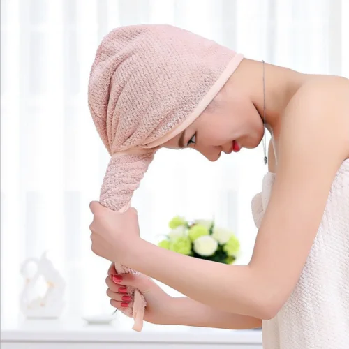 2pcs Cotton Towel Quick Dry Hair Magic Drying Turban Wrap Hat Cap Bathing Shower 