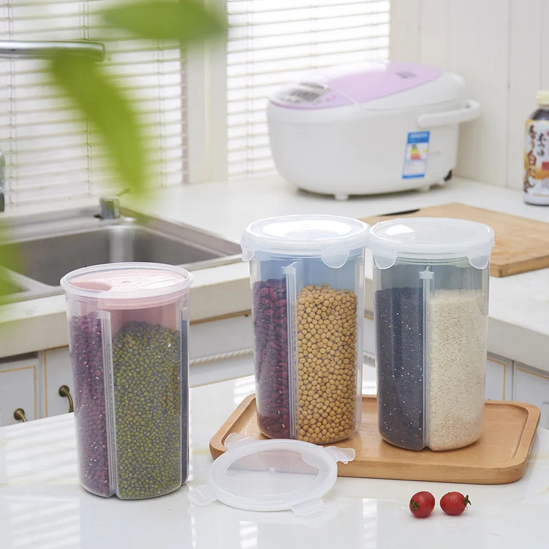 

Kitchen Sealed Seperated Storage Tank Grains Freshness Storage Tank Circle Four Seperated Button Seperated Tank