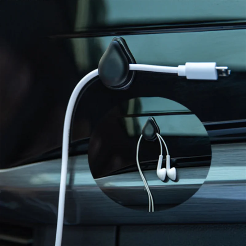 Description Picture 3 of item4Pcs Car Hooks Organizer Storage USB Cable Headphone Key Storage Self Adhesive Wall Hook Hanger Auto Fastener