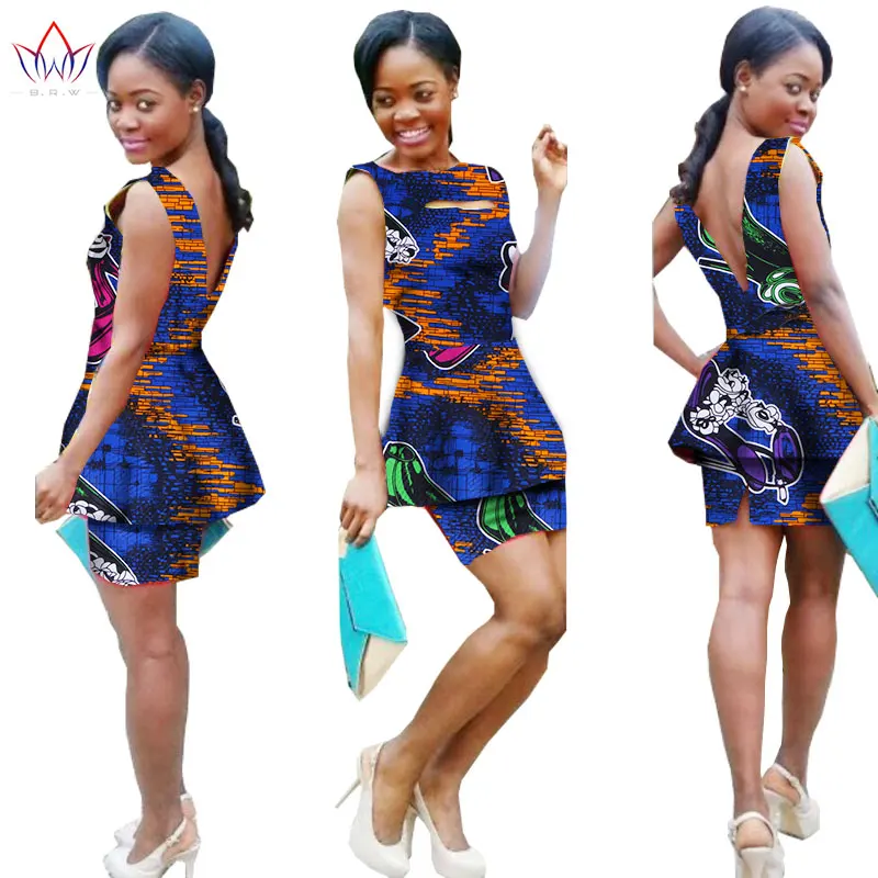 Африканское платье для женщин bazin riche африканская одежда Комплекты из 2 предметов Африканский Принт шорты комплект без рукавов африканская одежда для женщин WY1722 - Цвет: 14