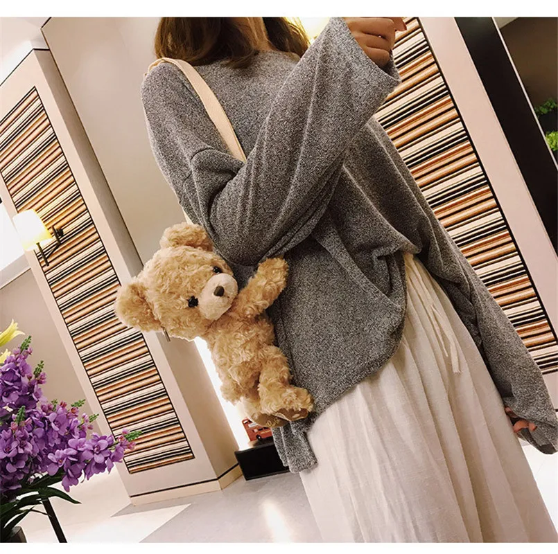 Teddy Bear Plush Shoulder Diagonal Bag Can Put Mobile Phones etc. Cute Girls Favorite Package |