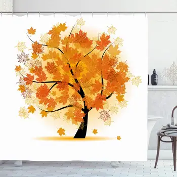 

Shower Curtain Set with Hooks 66x72 Inches Forest Deciduous Maple Tree Autumn Petal Wind Abstract Orange Leaf Fall Beauty Nature