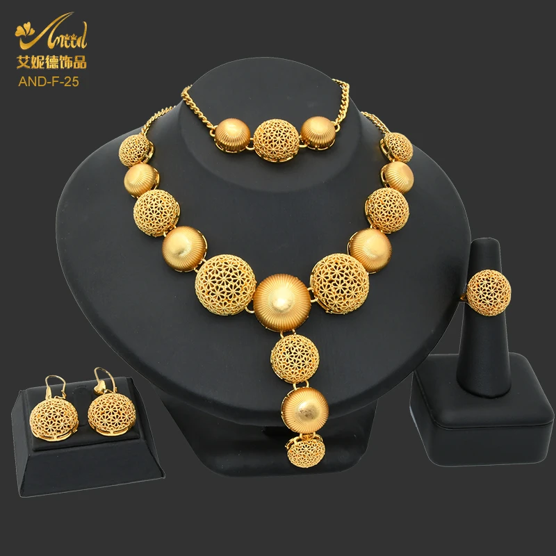 Nigerian Wedding Jewelry Set Bridal Necklace Earrings Bracelet Ring Sets Dubai Italian Gold Plated Big African 24k Jewellery