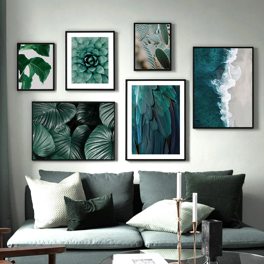 

Feathers Seaside Monstera Cactus Flower Wall Art Canvas Painting Nordic Posters And Prints Wall Pictures For Living Room Decor