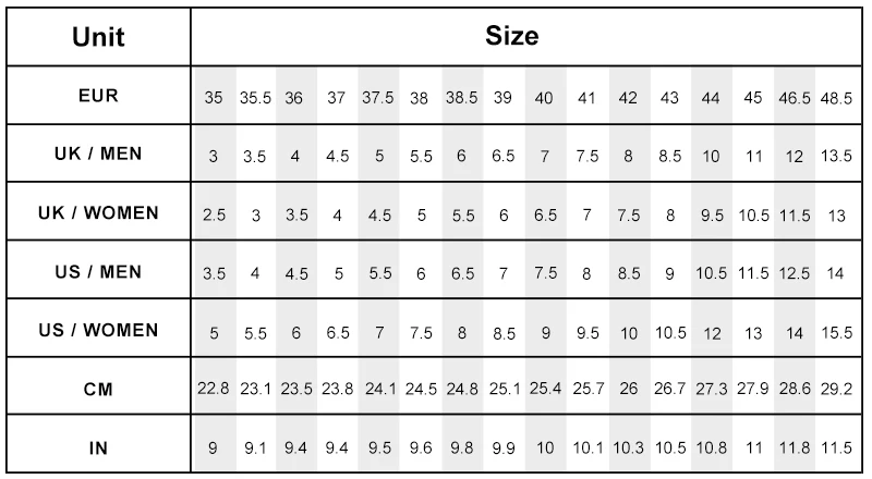 SIZE CHART