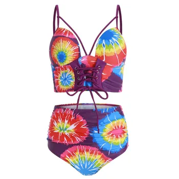 

Maternity Swimwear Women 2019 Summer One Piece Pregnancy Swimsuit Women's Multi-rope Strap Color Split Bikini A1