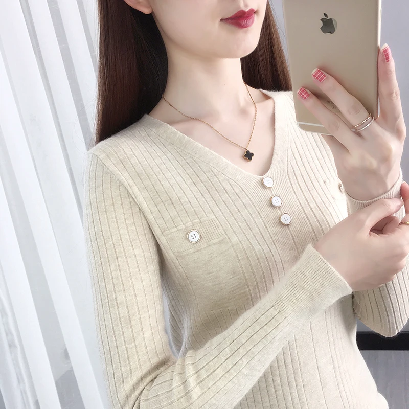 

Room 217764, four rows of 4 】 make v-neck fob button [1690] 32 knitting render unlined upper garment