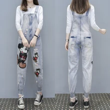 Новинка, женские джинсовые брюки высокого качества, весенний милый мультяшный джинсовый комбинезон с бусинами, модные длинные джинсовые брюки с героями мультфильмов