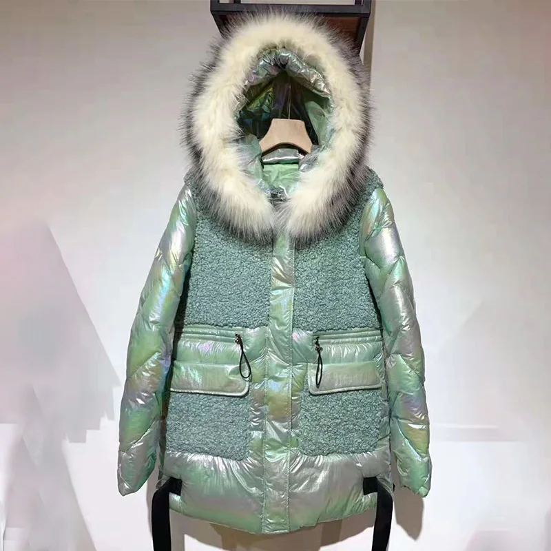 Зимние Модные женские туфли с мехом с капюшоном теплое пальто Parker женские Повседневное карманы; уплотненный Жакет женский глянцевый Материал шерстяное пальто parker - Цвет: Green