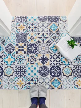 

New Arrive Bohemian Style Can Be Tailored And Customized Ins Imitation Tile PVC Floor Mat Living Room Bathroom Non-slip Rug