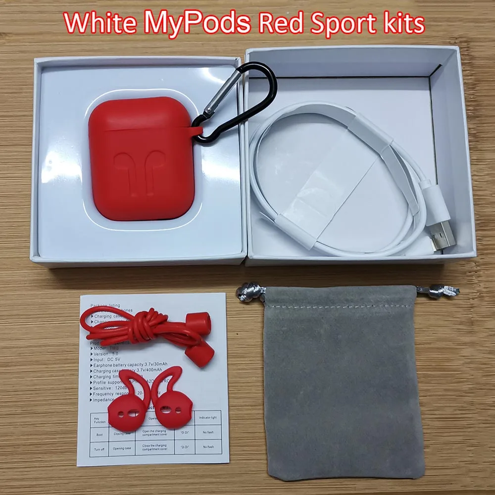 Red case kits Gps расположение имя MyPods Tws Aire 2 беспроводные Bluetooth наушники регулятор громкости супер бас PK i9000 i50000 i90000 Pro MAX TWS - Color: Red case kits