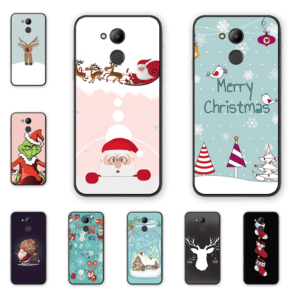 

2019 Merry Christmas Santa Claus Deer Cases for HUAWEI Honor Play 8X V8 V9 V10 V20 8 9 10 20 Lite 7A 8A Fingerprint Black cover