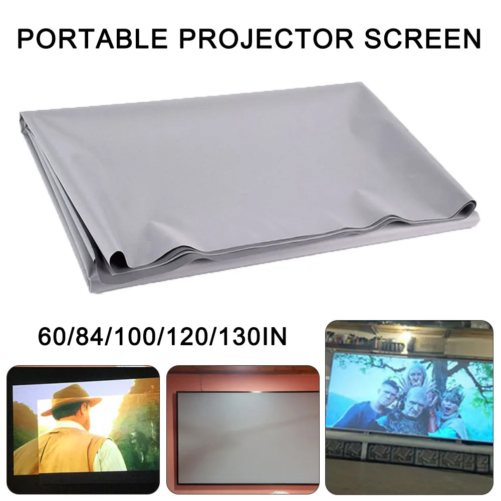 Proyector de cortina Simple antiluz para el hogar, pantalla de proyector 3D HD portátil, 60 84, 100, 120, 130 pulgadas, para oficina y al aire libre
