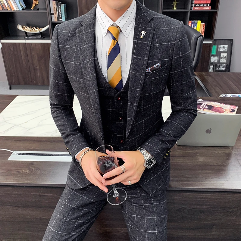 Abito scozzese di moda abito da uomo formale 2020 nuovo abito a quadri  Design per uomo Slim Fit abiti da sposa da uomo Costume Homme 3 pezzi Q894  - AliExpress Men's Clothing