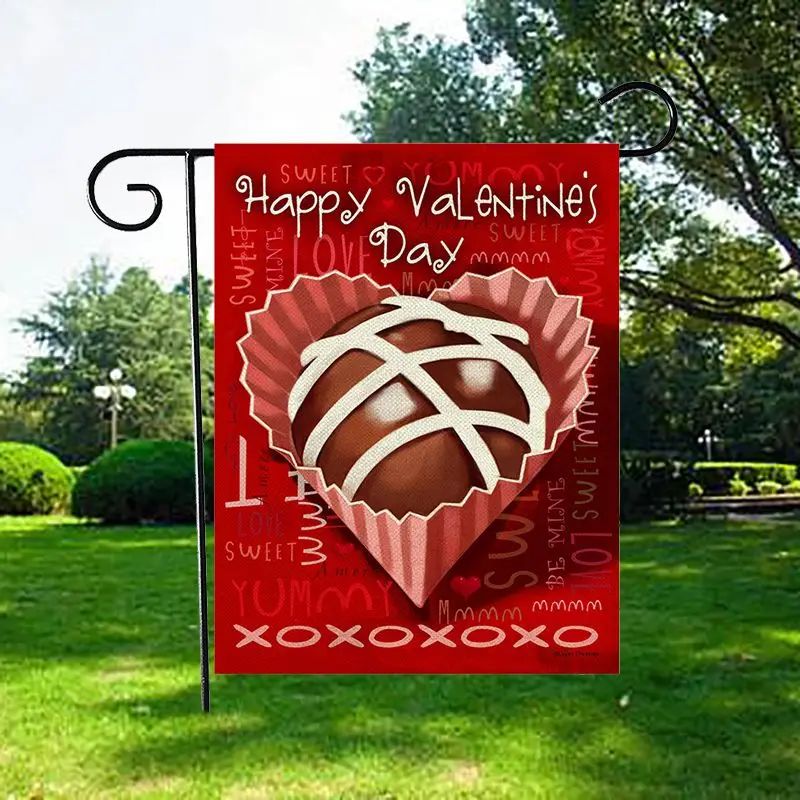 Happy Valentine's Day Linen Garden Flag Decorative Hanging Banner Indoor Outdoor Garden Yard Decoration