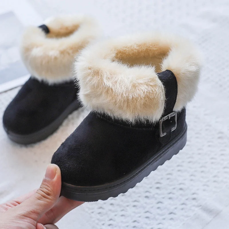 Warm Winter Girls Princess Boots Shoes Snow Wear Plush Velvet Thicken Boots Baby Children Kids Velvet Shoes Sapatos S10164 - Цвет: Black
