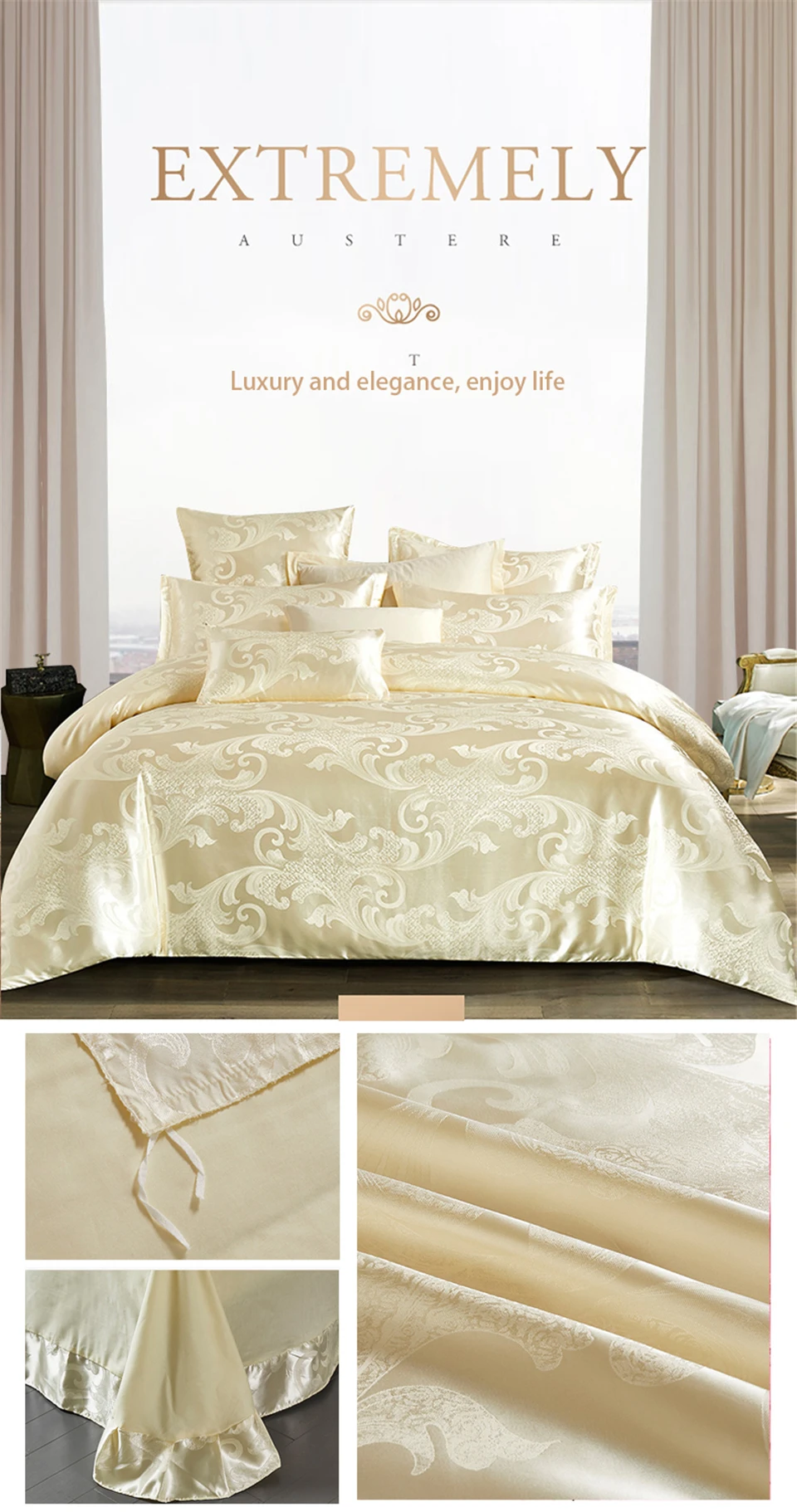 Liv-Esthete роскошный евро жаккардовый золотой комплект постельного белья шелковистый пододеяльник здоровая наволочка двойной плоский простыни, постельное белье