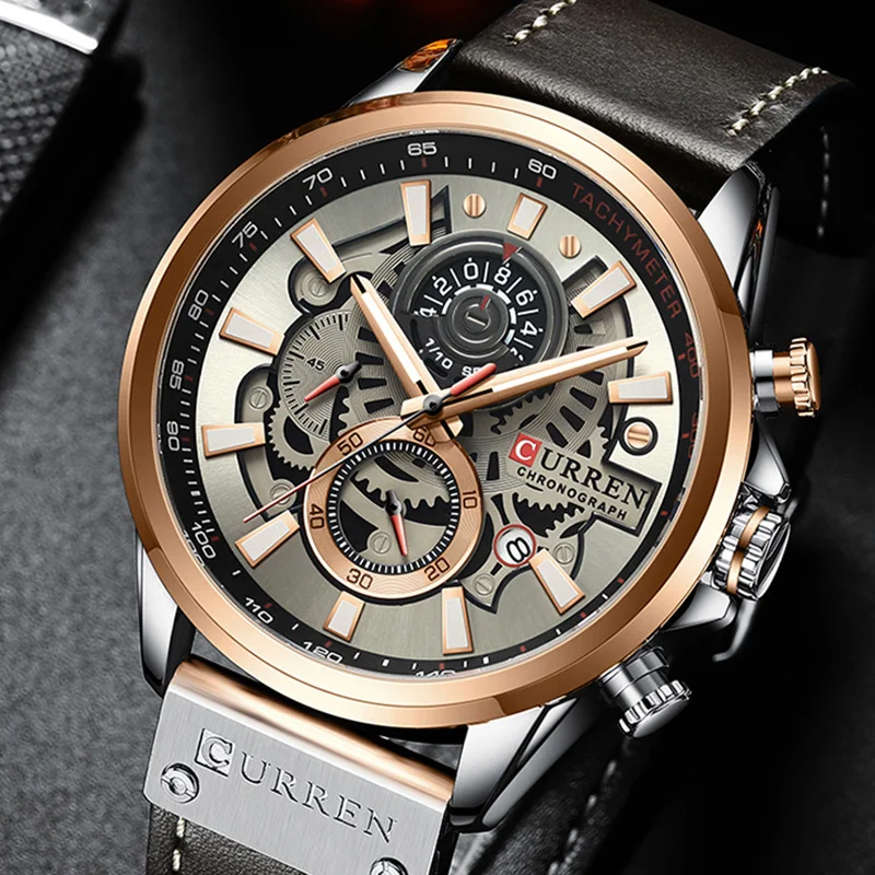 

CURREN Chronograph Watch Men Leather Creative Top Brand Luxury Date Quartz Wrist Watch 2020 Relogio Masculino For Man Wristwatch