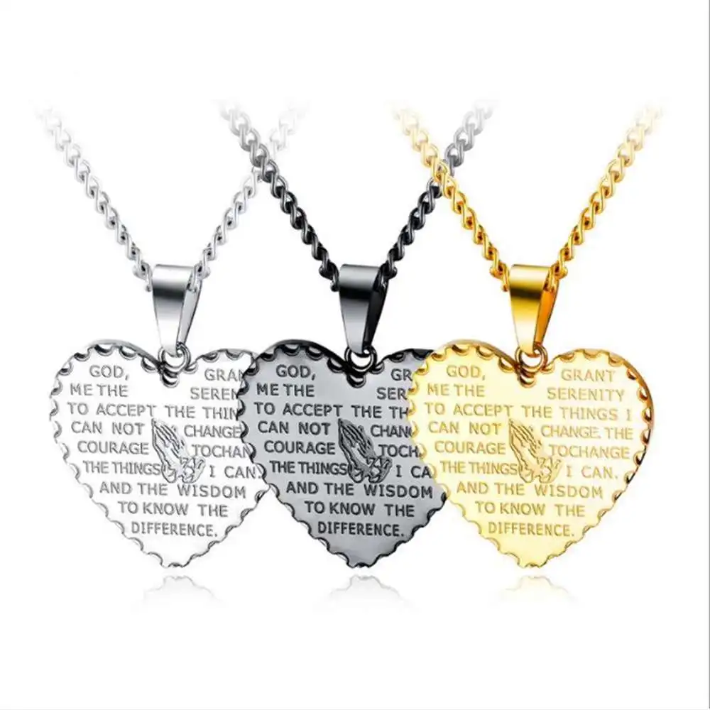 

Men Titanium Steel Heart-shaped Biblical Texts Pendant Necklace so204