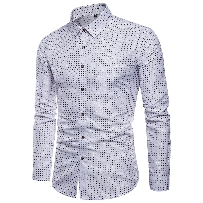 Мужская Корейская версия slim fit, с цветочным принтом, с длинным рукавом, мужская деловая рубашка, клетчатая рубашка с длинным рукавом