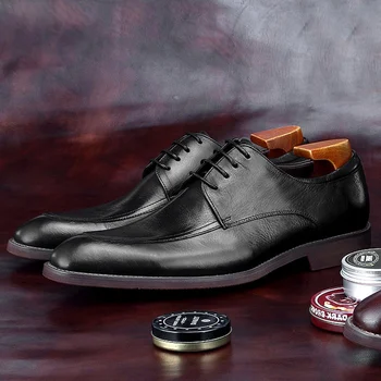 

Italian Man Formal Dress Business Office Shoes Genuine Leather Wedding Party Oxfords Pointed Toe Men's Handmade Flats BGQ247