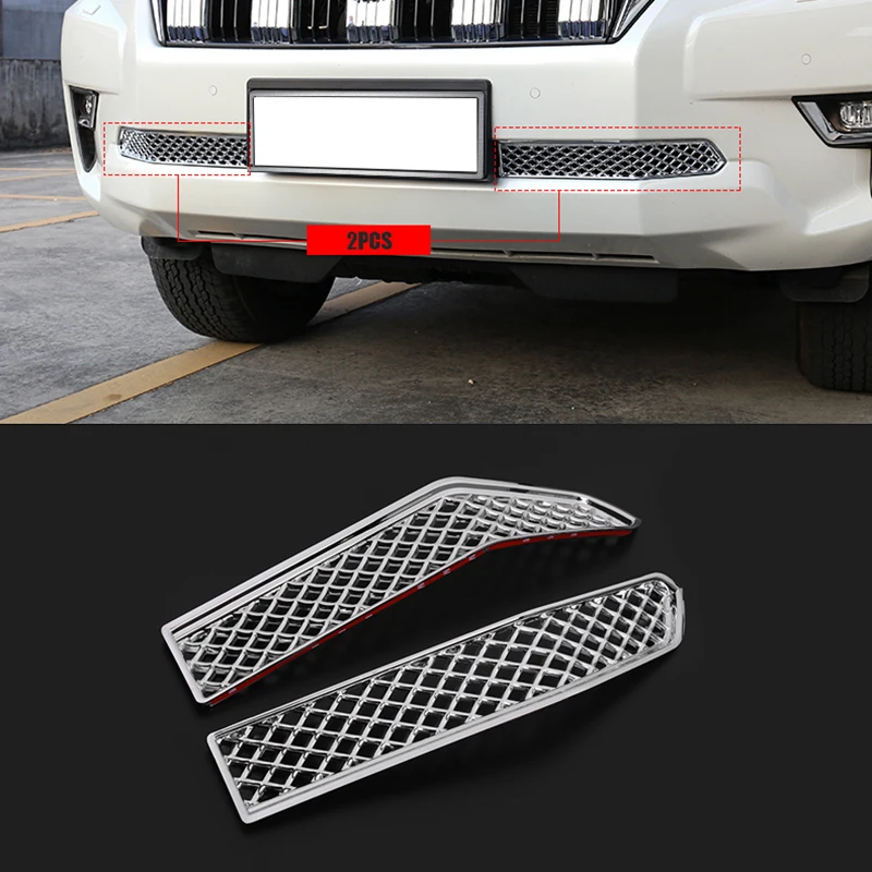 

2PCS ABS Chrome Car Insect Screening Mesh Front Lower Grille For Toyota Land Cruiser Prado 150 2018 LC150 FJ150 Accessories