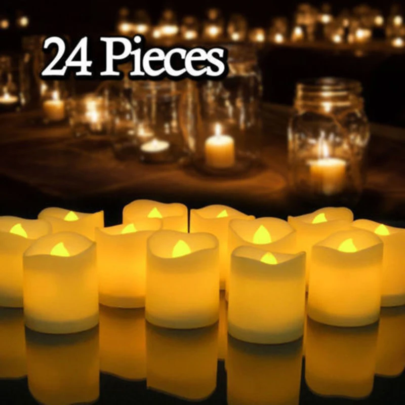 

Tea Candles Light Lamp Birthday Wedding Battery Operated Flickering LED 12/24 PCS Flameless Useful Hot